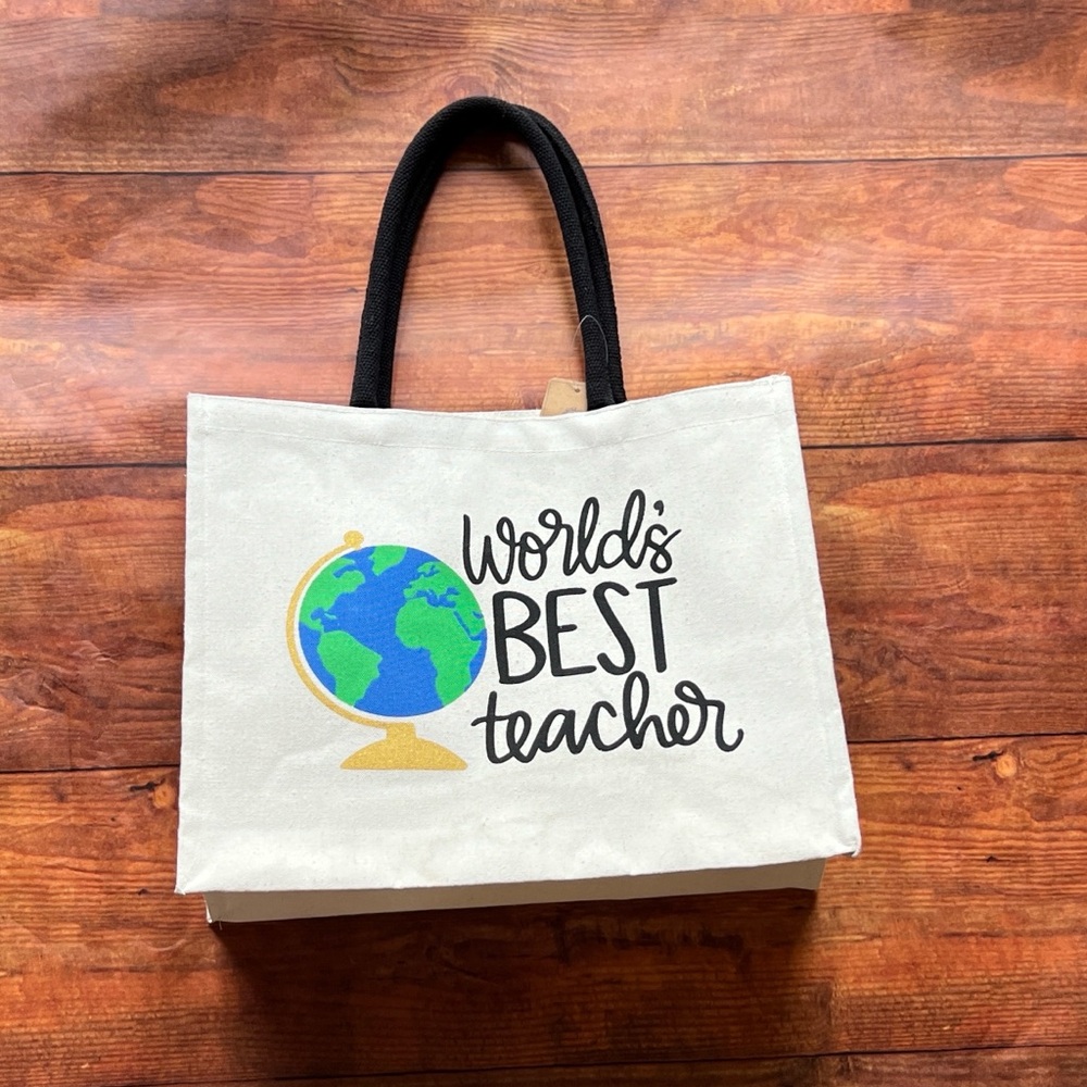 Eccolo World's Best Teacher Tote Bag - White and Black